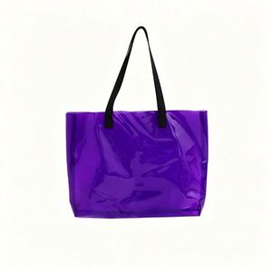 Custom Logo Leather Handle Pvc Tote Holographic Laser Jelly Gift Bag Portable Transparent Handbag for <b>Wedding</b> Favor - Product Image 1