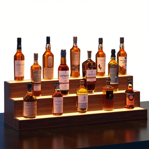 <b>Led</b> <b>Lighted</b> Walnut Liquor Bottle Display Shelf 37 Inch Illuminated Home Bar Party Shelf Remote <b>Control</b> 3 Step Freestanding - Product Image 1