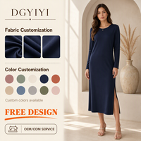 Robe midi en maille à col rond et manches longues avec fente latérale, 260 GSM, pour femme, élégante, coupe ajustée, douce, opaque, personnalisable avec logo OEM, vente en gros