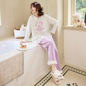 Set di indumenti da notte autunno e inverno in velluto tedesco <span class=keywords><strong>pigiama</strong></span> carino cartone animato da <span class=keywords><strong>donna</strong></span> dolce caldo Cashmere AB può indossare il <span class=keywords><strong>pigiama</strong></span> - Product Image 2