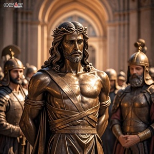 Famoso cristiano católico Metal latón tamaño real Jesús 14 estaciones escultura primera estación: <span class=keywords><strong>muerte</strong></span> Jesús condenó estatua de bronce - Product Image 4