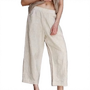 Pantalones Casuales de Otoño para Mujer, Ecológicos y Sostenibles, 100% Lino, Sólidos, Transpirables, con Cintura Elástica, Bolsillos y Pierna Recta, para Trabajo - Product Image 3