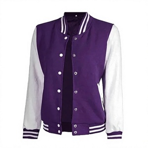 Veste universitaire pour femme, violette et blanche, col rond, manches longues, respirante, coupe-vent, écologique, hiver - Product Image 2