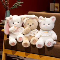 En gros, Jouets en peluche super doux rembourrés de coton PP, mignons lapins, ours, renards blancs, compagnons de naissance lavables