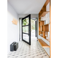 Portes pivotantes en acier avec grilles décoratives pour maisons, portes d'entrée principales modernes en fer forgé et verre