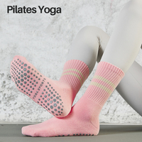 Chaussettes mi-mollet antidérapantes professionnelles pour femmes, en coton, pour yoga, pilates, sport, fitness, saut à la corde