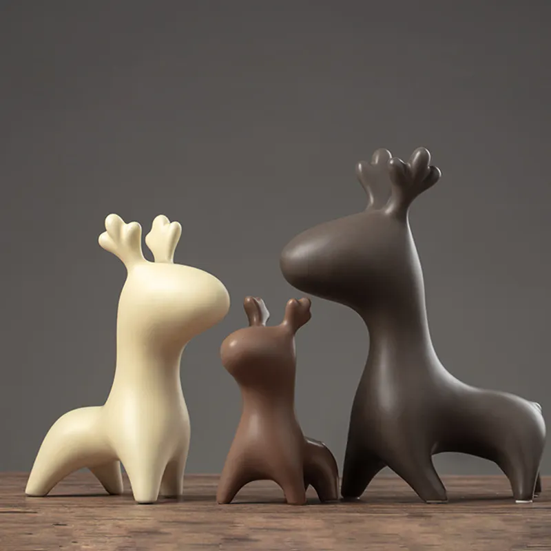 Redeco Fashion Animal Ornament Ceramic Deer Family Crafts Cute Porcelain Decoration