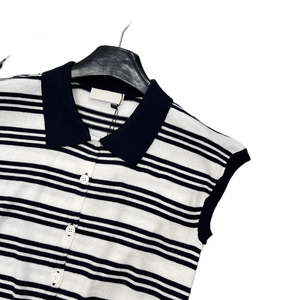 Camiseta sin mangas de punto a rayas estilo retro para mujer, con cuello y botones, informal - Product Image 3