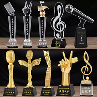 Personnalisable Résine K9 Cristal Chanteur Métal Musique Prix Voix Concours Or Hôte Note de Musique Microphone Trophée Pour Événements Musicaux