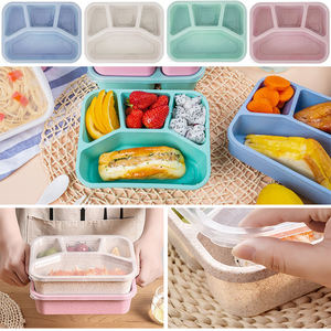 Matériel de paille de blé Boîte à collation bento réutilisable Conteneur Boîte à collation kawaii avec 4 compartiments pour enfants Adultes - Product Image 5