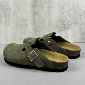 Birkenstocks – Sabots en cuir fermés tendance, mules personnalisées, <span class=keywords><strong>chaussures</strong></span> décontractées mi-ouvertes pour hommes et femmes, pantoufles légères en cuir véritable - Product Image 6