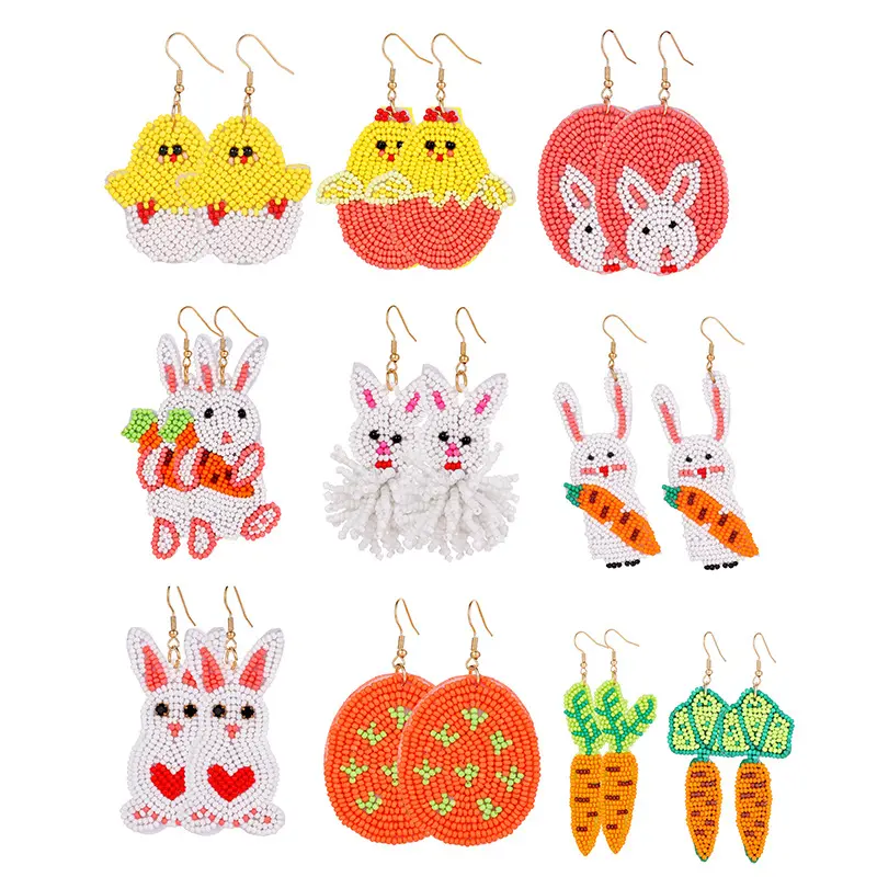 JC Crystal Wholesale Fashion Cute Animal Rabbit Chick Eggs Carrot Earrings Handmade Seed Beads Earrings Accessories