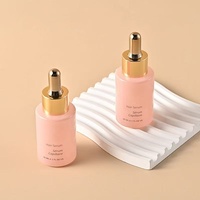 Flacon compte-gouttes cosmétique en verre de luxe de 30 ml (1 oz), forme ronde rose, avec bouchon en caoutchouc doré, pour huile essentielle, sérum, soin de la peau, emballage en boîte