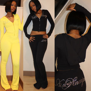 Spring 2026 Custom Rhinestone Logo Jacket Shirt <strong>Leggings</strong> <strong>and</strong> Flare Pants Zip Jacket Tracksuit <strong>Women</strong> Two Piece Outfits <strong>Set</strong> - Product Image 5