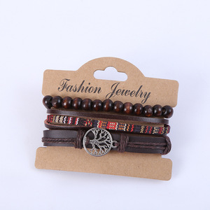 Pulsera de cuero tejida para hombres, estilo retro, con dije de árbol de <span class=keywords><strong>la</strong></span> vida y timón, pulsera de cuerda de <span class=keywords><strong>la</strong></span> <span class=keywords><strong>tribu</strong></span> nacional - Product Image 4