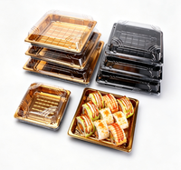 Bingo Hoge Kwaliteit Wegwerp Voedselveilige PET Materiaal Vierkante Gouden Blad Sushi Box Deksel Voedselverpakking voor Snack Sandwich Afhaalmaaltijden