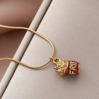 Collier pendentif frites personnalisé, accessoire de bijoux mignon pour enfants, pendentif alimentaire personnalisé en acier inoxydable émaillé plaqué or 18 carats