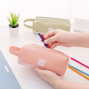 Étui à crayons multifonctionnel de grande capacité, imprimé sur mesure, en toile de lin multicolore, double fermeture éclair, portable pour l'école et le bureau - Product Image 2
