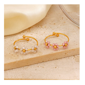 Bague fleur réglable en acier inoxydable plaqué or de qualité supérieure avec perle de Zircon nouveaux bijoux de mode pour femmes au design ouvert - Product Image 3