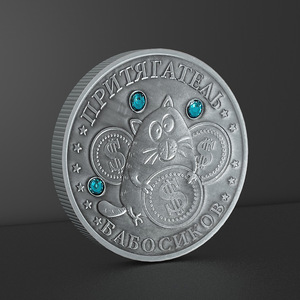 Pièce commémorative de crypto-monnaie russe 'Mouse' en alliage avec diamants bleus. Partagez comme de petits cadeaux avec vos amis. - Product Image 3