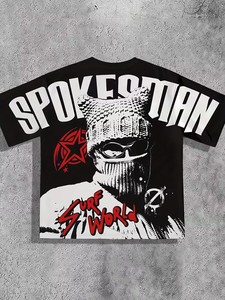 T-shirt tricoté 100 % coton noir à manches courtes et col rond pour homme, imprimé squelette, style streetwear ample - Product Image 2