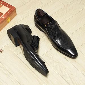 Mocassins en cuir véritable marron à bout pointu, motif géométrique, à enfiler, respirants, chaussures habillées - Product Image 5