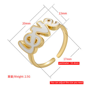 Anillo de Latón con Baño de Oro de 18k, Modelo RA1129, con Esmalte Clásico Multicolor y Escritura <span class=keywords><strong>Cursiva</strong></span> de la Palabra 'Love', para Damas, Regalo para el Día de San Valentín - Product Image 6