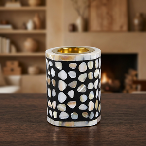 Quemador de incienso artesanal de concha negra con incrustaciones de nácar y borde dorado, soporte aromático para uso en todas las estaciones, decoración para Ramadán y Eid. - Product Image 1