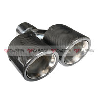 Embout d'échappement en fibre de carbone mat bouclé à double sortie personnalisé avec embouts de silencieux à bouche en corne Chrome SUS304 Embouts de tuyau d'échappement