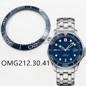 Remplacement de <span class=keywords><strong>lunette</strong></span> en platine et céramique d'origine pour OMG pour mouvement de montre mécanique pour homme de 38,1 mm, boîtier noir/bleu foncé - Product Image 3