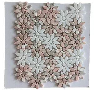 Màu xanh lá cây-hồng-trắng khảm hoa bằng tia nước Mô Hình Khảm đá cẩm thạch cho backsplash gạch nhà bếp