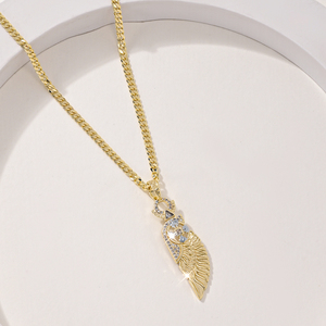 Collier tendance avec pendentif en forme <span class=keywords><strong>de</strong></span> <span class=keywords><strong>plume</strong></span>, zircon, plaqué or 14 carats, laiton, croix, colliers religieux - Product Image 5