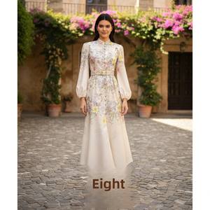 En stock 2026 <span class=keywords><strong>Robe</strong></span> longue à <span class=keywords><strong>taille</strong></span> empire, motif floral, col montant classique, manches lanternes, boutons décoratifs sur une seule rangée, ourlet large - Product Image 3