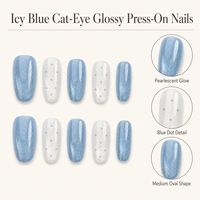 Faux ongles à presser T1971 Kaixin Factory, finition brillante nacrée, ellipse moyenne, motif français bleu à pois, pour la décoration des ongles, fournisseurs
