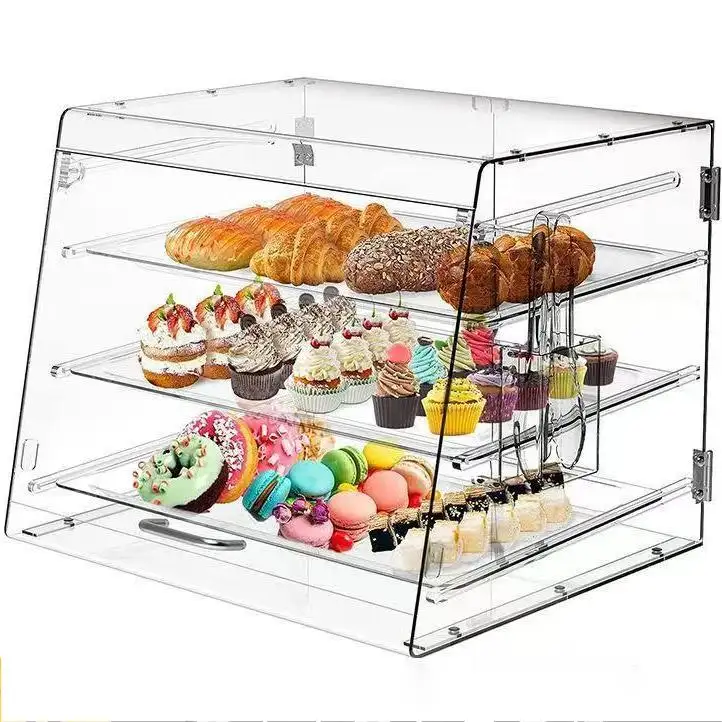 Kabinet Display kue akrilik transparan rak roti dapat dilepas cangkir kertas baki Display ritel kue untuk penyimpanan makanan & wadah