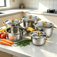 Ensemble de 10 casseroles en acier inoxydable écologiques, design minimaliste, casserole à soupe de cuisine, couvercle, argent, batterie de cuisine en acier inoxydable