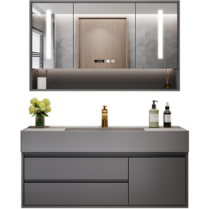 Ensemble de meuble de salle de bain de style minimaliste moderne, lavabo intégré en ardoise - Product Image 4