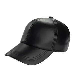 Custom Men's Leather Baseball Cap Sporty and Street Style Leather Bill High Quality Hats on Sale