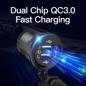 ขายส่ง พอร์ตชาร์จเร็วในรถยนต์แบบคู่ QC3.0 12-24V พร้อมไฟแสดงสถานะสีฟ้า - Product Image 2