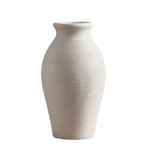Vase en céramique brossée nordique fait main, décoration simple, fleurs séchées, salon, Wabi Sabi, poterie brute beige, rétro - Product Image 5