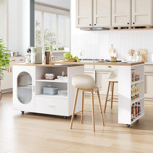 Îlot de <span class=keywords><strong>cuisine</strong></span> mobile moderne avec roulettes Armoire de <span class=keywords><strong>cuisine</strong></span> pivotante à 360 ° avec tiroir et étagères pour salle à manger Maison Bar <span class=keywords><strong>Cuisine</strong></span> - Product Image 2