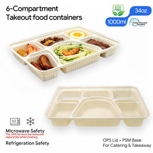 Wholesale 1000ml 6 <b>Compartment</b> PSM Take-Out Tray with Clear OPS Lid Disposable BentoBox for Catering and Food Delivery - Product Image 1