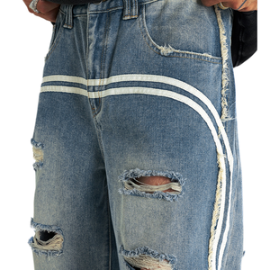 Pantalon cargo vintage 100 % coton délavé à l'acide, coupe large, double genouillère, style jean de travail, pour homme, personnalisable OEM - Product Image 3