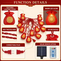 Guirlande lumineuse rouge porte-bonheur avec lumières chaleureuses et festives, options de longueur 5/10/20/30/50 m et alimentation solaire, par prise secteur ou piles