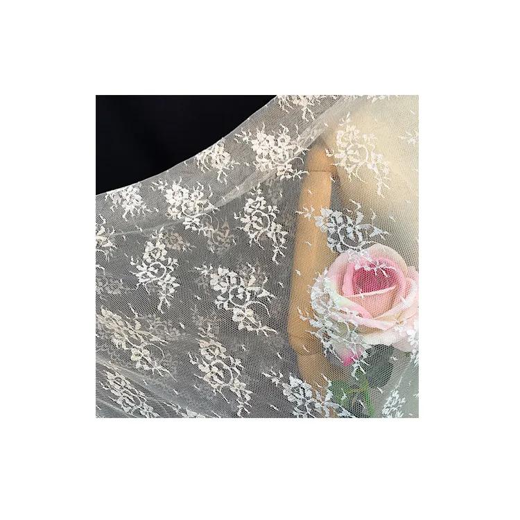 Good selling embroidery lace fabric white floral pattern printed