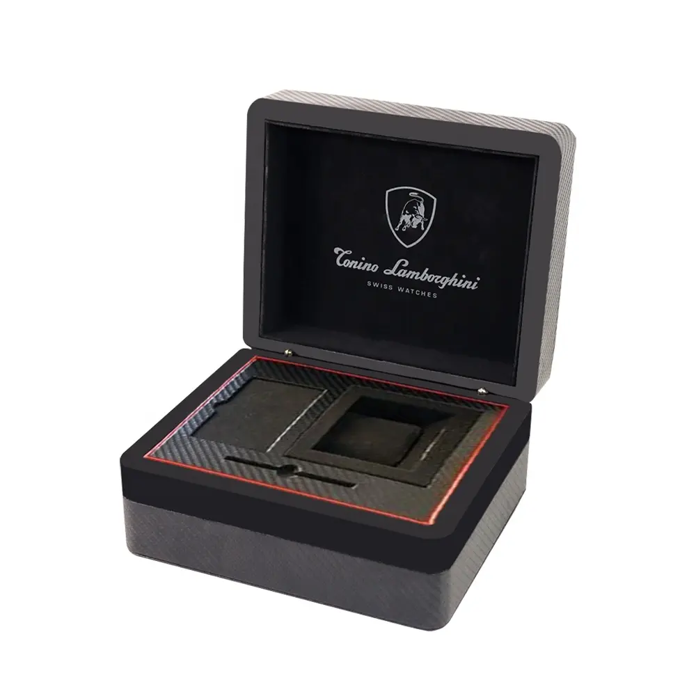 Scatola per orologi in legno in edizione limitata PU in fibra di carbonio con Logo personalizzato all'ingrosso per custodia per orologi e confezione di carte di garanzia
