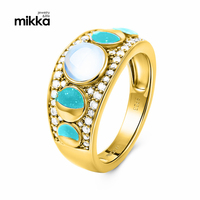 Bague en opale synthétique australienne en gros, en argent sterling, avec opale bleue feu