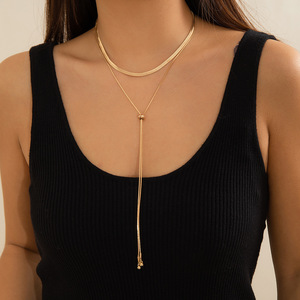 Collar de cadena geométrica con diseño de serpiente, cadena de clavícula multicapa de aleación de zinc para fiestas y uso diario - Product Image 2