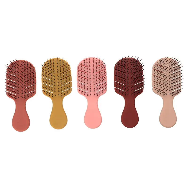 Direct factory sale colorful cute mini leaf shape rubber detangling plastic hair brush for kids with nylon pins