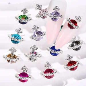 3D cristalli diamante Nail Art saturno figura 3D charm lega strass Nail Charms per artigianato fai da te decorazioni per unghie